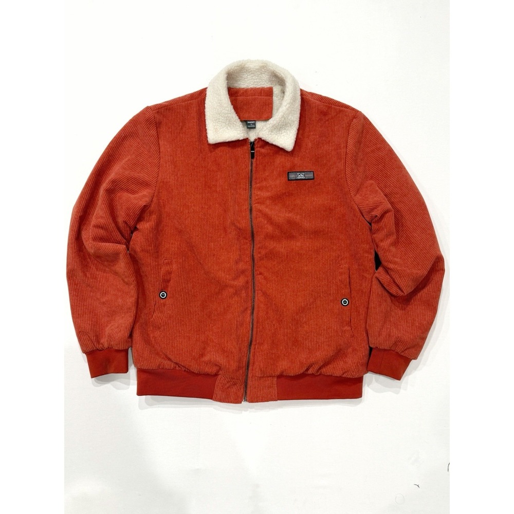 Men's Corduroy Sherpa Jacket Coat Size Large Zip Up Warm Winter Fall Y2K Casual